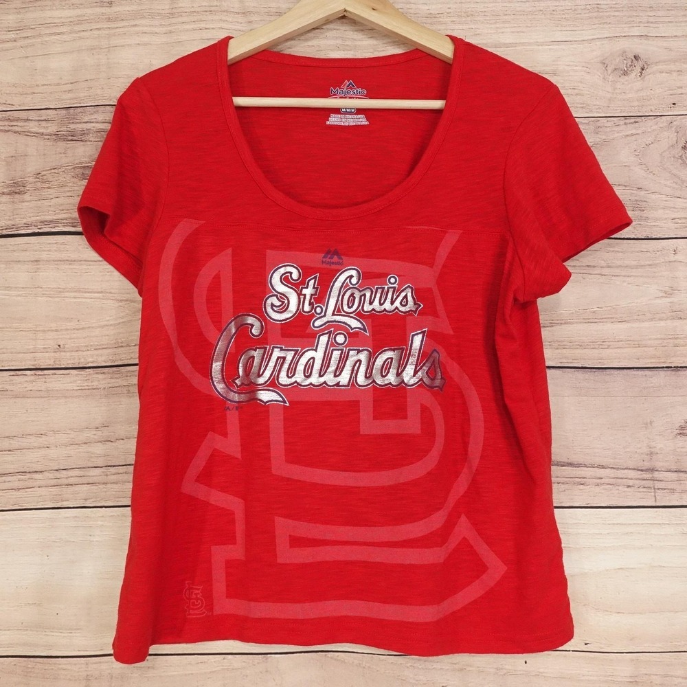 St. Louis Cardinals Shirt Womens M Red MLB Baseball Majestic Scoop Neck Graphic